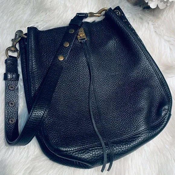 Rebecca Minkoff Black Pebbled Leather Darren Brass Studded Hobo - Picture 10 of 16